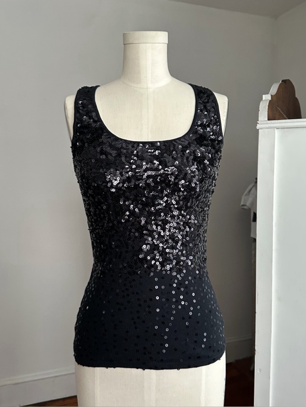 Y2K Say What? Sequin ribbed tank black